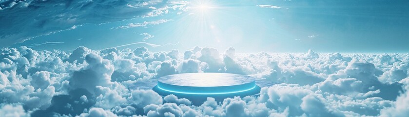 A celestial blue podium floating above the clouds - obrazy, fototapety, plakaty