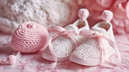 Fototapeta na wymiar Pretty in Pink - Discovering the Perfect Collection of Shoes and Accessories for Baby Girl