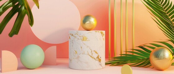 An Abstract composition with a marble pedestal geometric shapes