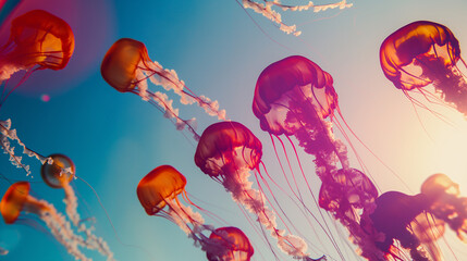 jellyfish in the sky - obrazy, fototapety, plakaty
