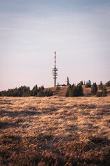 Winter Sunset View of Communications Tower, Black Forest, Feldberg, Germany