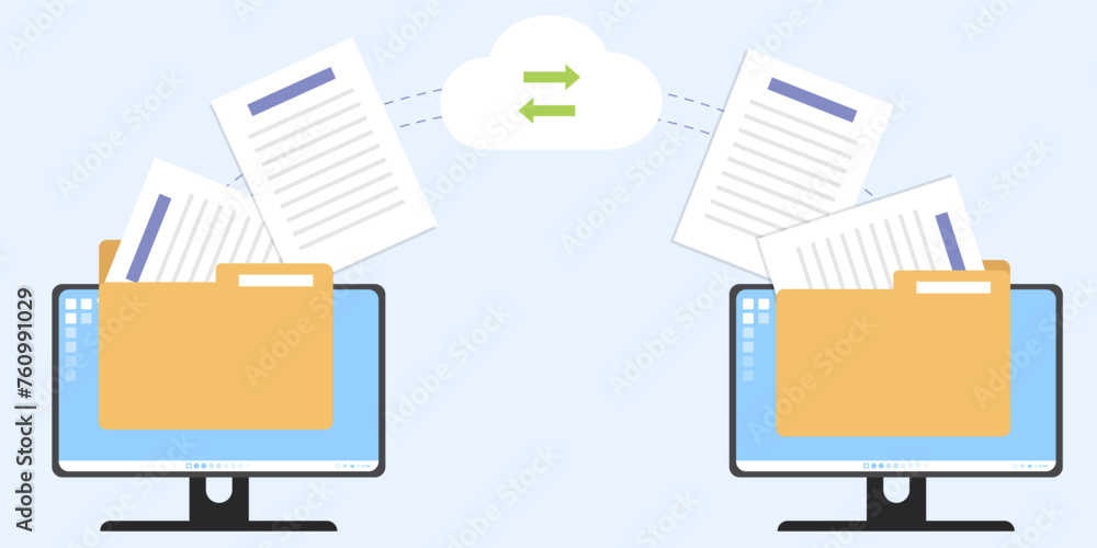 Poster documents file cloud transfer from computer, transfer data from uploading and downloading, sheet pap