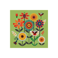 Flowers anf cute animals in the spring background