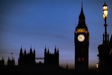 Westminster and Big Ben Silhouette after Sunset, London, UK