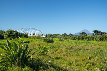 White steel Te Rewa Rewa Bridge landmark in Taranaki.