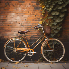 Vintage bicycle leaning against a brick wall. 