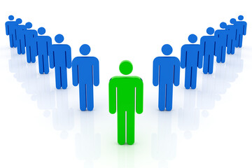 Green Human Figure Leading Blue in V formation