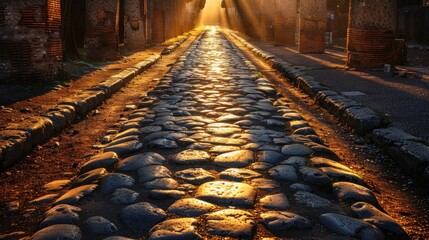 Golden Sunrise on Ancient Roman Road