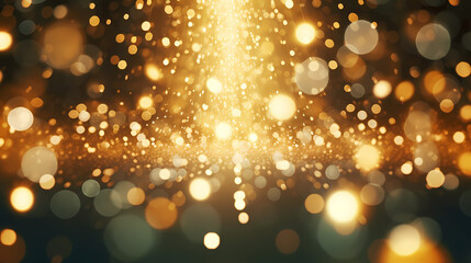 Abstract festive dark background with golden glitter and bokeh