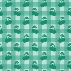 Fototapeta na wymiar Gingham pattern and cherry seamless Plaid repeat in pink. Design for print, tartan, gift wrap, textiles, checkered background for tablecloth