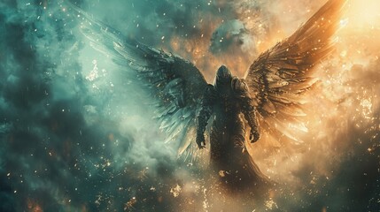 Blaze of Glory: The Fiery Flight of an Angel Warrior - obrazy, fototapety, plakaty