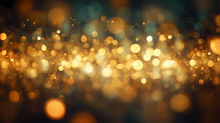 Abstract festive dark background with golden glitter and bokeh