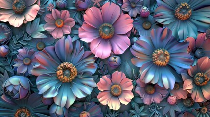Fototapeta na wymiar 3d illustration and 3d rendering, Colorful seamless flowers for wallpaper and background design.