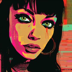 Pop art of one person girl, Woman's Portrait: Elegant Beauty in Pink and Black