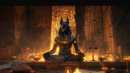 Anubis Presiding Over an Ancient Egyptian Burial Ceremony