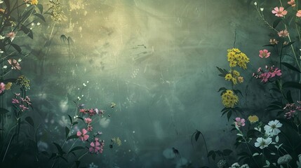 Vintage Botanical Flower Wallpaper, Fantasy Digital Background Illustration