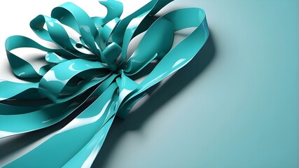 A teal 3D ribbon was used to create an abstract background. Vibrant 3D render including copy-space.