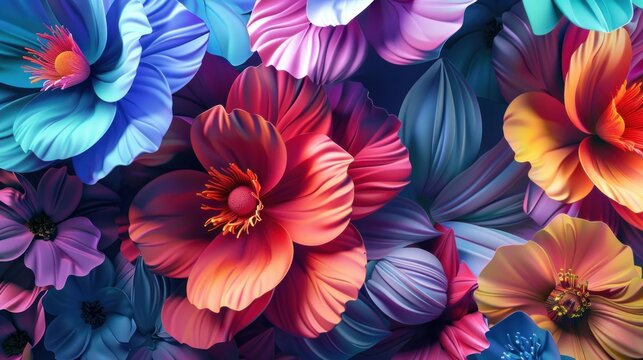 3d illustration and 3d rendering, Colorful seamless flowers for wallpaper and background design.