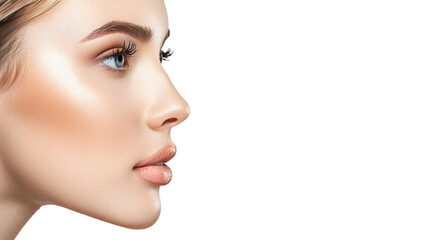 Fototapeta premium Close-up portrait of a beautiful woman with healthy facial skin, side view, isolated on a transparent background