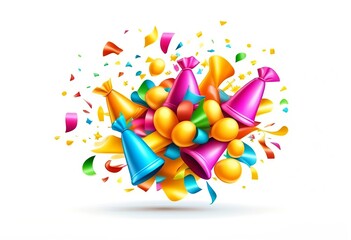 Vector 3d icon party popper. Cartoon emoji of birthday