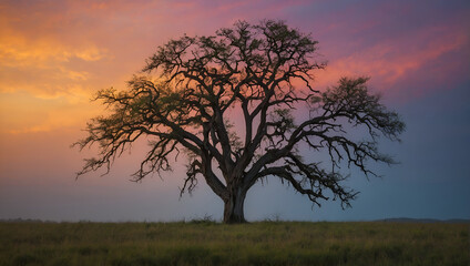 Fototapeta na wymiar Sunrise Golden Hour with Lone Giant Tree