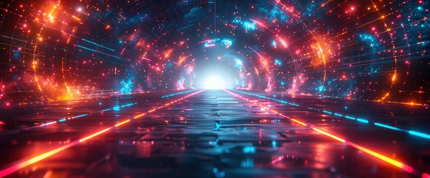 glowing neon lines tunnel led arcade stage abstract technology background virtual, Desktop Wallpaper Backgrounds, Background HD For Designer