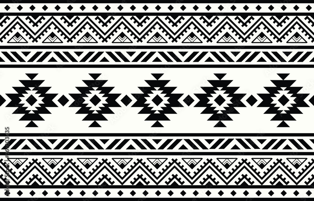 Wall mural Ethnic tribal Aztec black and white stripe background. Seamless tribal pattern, folk embroidery, tradition geometric Aztec ornament. Tradition Native and Navaho design for fabric, textile,  rug, paper