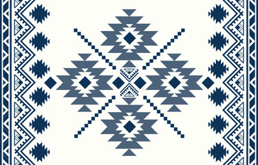 Ethnic tribal Aztec white and blue background. Seamless tribal pattern, folk embroidery, tradition geometric Aztec ornament. Tradition Native and Navaho design for fabric, textile, print, rug, paper