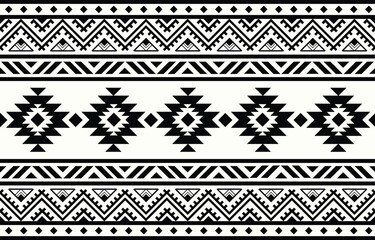 Ethnic tribal Aztec black and white stripe background. Seamless tribal pattern, folk embroidery, tradition geometric Aztec ornament. Tradition Native and Navaho design for fabric, textile,  rug, paper - obrazy, fototapety, plakaty