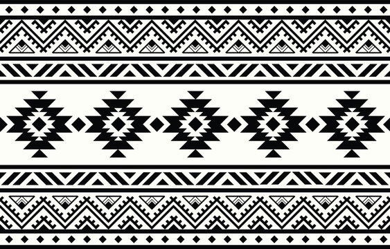 Ethnic tribal Aztec black and white stripe background. Seamless tribal pattern, folk embroidery, tradition geometric Aztec ornament. Tradition Native and Navaho design for fabric, textile,  rug, paper