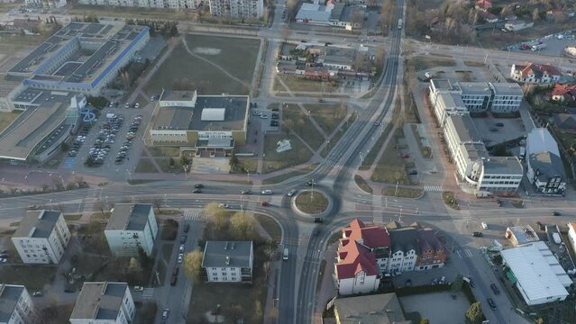 Beautiful Downtown Roundabout Opoczno Aerial View Poland