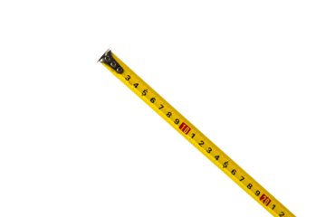 Yellow tape measure isolated on neutral background. Measurement concept. Masonry concept