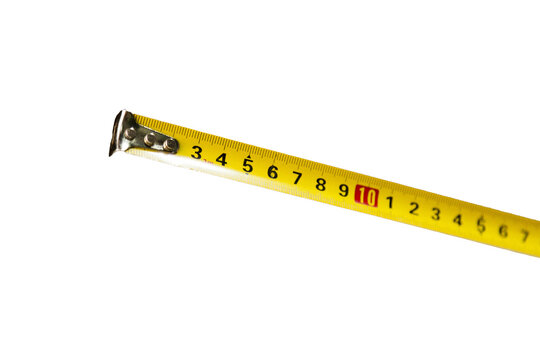 Yellow tape measure isolated on neutral background. Measurement concept. Masonry concept