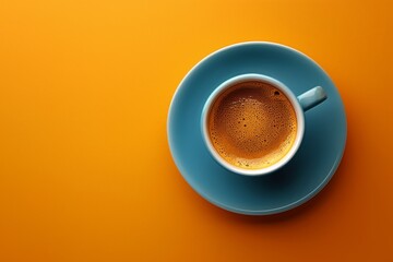 Cup of Coffee on Saucer on Orange Background. Generative AI