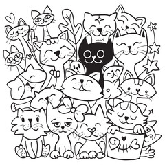 Happy Cartoon Cats in a Cute Doodle Style. - 761005232