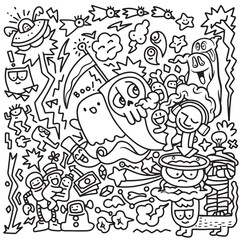 Diverse Doodle Characters in Joyful Interaction. - 761005252