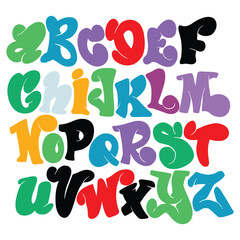 Colorful Bubble Graffiti Alphabet, Illustration Vector. - 761005282