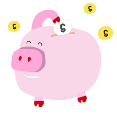 Illustration of a piggy bank saving money / vector / easy to change all color 