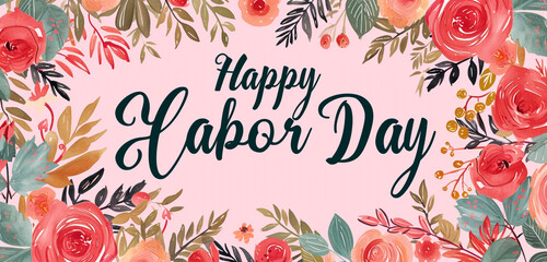 Dusky rose background with "Happy Labor Day" elegantly animated in a big, clear handwriting style, adding a touch of romance