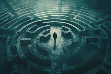 A Man Standing in the Center of a Difficult and Complex Maze