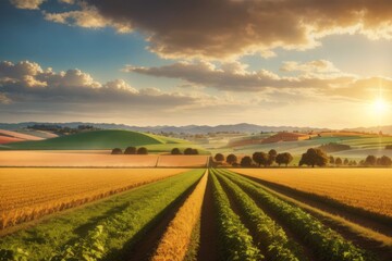 agricultural farmland environment at sunset