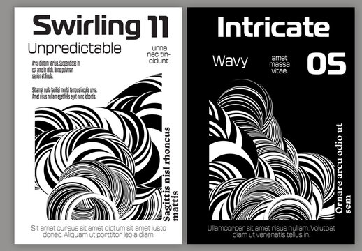 A4 Flyer Abstract 3D Curved Swirling Striped Shape Black And White