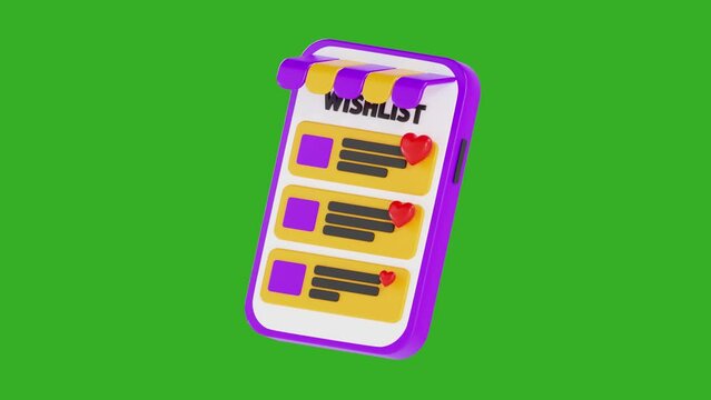 3d animation of wishlist with green screen background