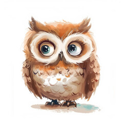 Obraz premium Cute Funny Cartoon Owl, Illustration for Children Book, Generative AI