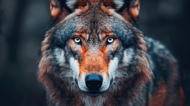 close-up view of wolf on brown background. generative AI