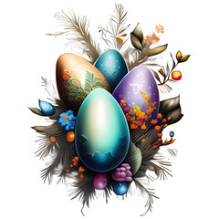 Easter eggs with ornaments and flowers 