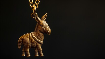 An intricate gold donkey figurine against a dark backdrop - obrazy, fototapety, plakaty