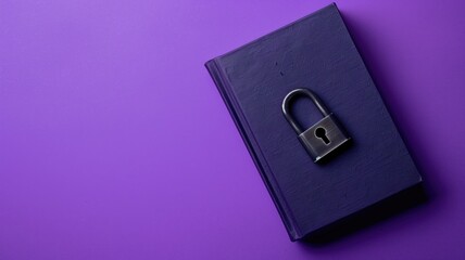 A padlocked book on a purple background symbolizing secured knowledge