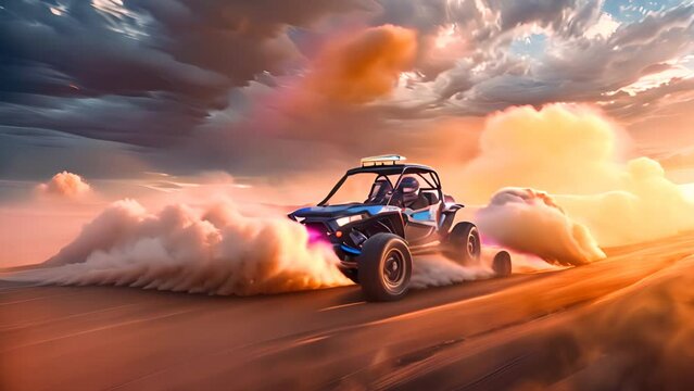 Speeding Buggy Adventure at Desert Sunset with Ai generated.
