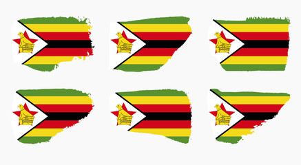 Zimbabwe flag with watercolor paint brush strokes grunge texture design. Grunge brush stroke effect